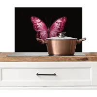 KitchenYeah Spatscherm keuken 70x50 cm - Kookplaat achterwand Vlinder - Fuchsia - Grafisch - Muurbeschermer - Spatwand fornuis - Hoogwaardig aluminium
