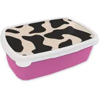 MuchoWow Broodtrommel Roze - Lunchbox Vlekkenpatroon - Koe - Beige - Brooddoos 18x12x6 cm - Brood lunch box - Broodtrommels voor kinderen en volwassenen