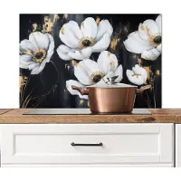 KitchenYeah Spatscherm keuken 90x60 cm - Kookplaat achterwand Bloemen - Wit - Abstract - Muurbeschermer - Spatwand fornuis - Hoogwaardig aluminium