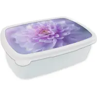 MuchoWow Broodtrommel Wit - Lunchbox Paars - Dahlia - Dromerig - Brooddoos 18x12x6 cm - Brood lunch box - Broodtrommels voor kinderen en volwassenen