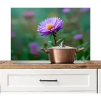 KitchenYeah Spatscherm keuken 90x60 cm - Kookplaat achterwand Aster - Paars - Bloem - Blaadjes - Muurbeschermer - Spatwand fornuis - Hoogwaardig aluminium