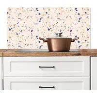 KitchenYeah Spatscherm keuken 100x50 cm - Kookplaat achterwand Terrazzo - Patroon - Kleurrijk - Indigo - Muurbeschermer - Spatwand fornuis - Hoogwaardig aluminium