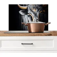 KitchenYeah Spatscherm keuken 60x40 cm - Kookplaat achterwand Stier - Hoorns - Snuit - Goud - Muurbeschermer - Spatwand fornuis - Hoogwaardig aluminium