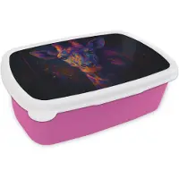MuchoWow Broodtrommel Roze - Lunchbox Giraffe - Gekleurd - Verfspatten - Brooddoos 18x12x6 cm - Brood lunch box - Broodtrommels voor kinderen en volwassenen