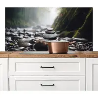 KitchenYeah Spatscherm keuken 120x60 cm - Kookplaat achterwand Stenen - Stapel - Natuur - Muurbeschermer - Spatwand fornuis - Hoogwaardig aluminium