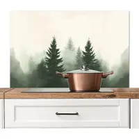 KitchenYeah Spatscherm keuken 100x65 cm - Kookplaat achterwand Sparren - Bomen - Groen - Beige - Muurbeschermer - Spatwand fornuis - Hoogwaardig aluminium