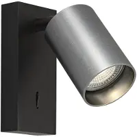 Fantasia TABOO 1L GU10 (excl) zwart + geborsteld staal, wand licht +schakelaar