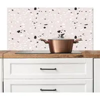 KitchenYeah Spatscherm keuken 100x50 cm - Kookplaat achterwand Terrazzo - Patroon - Zacht - Zwart - Wit - Muurbeschermer - Spatwand fornuis - Hoogwaardig aluminium