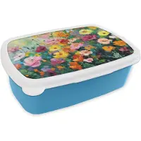 MuchoWow Broodtrommel Blauw - Lunchbox Bloemen explosie - Heldere kleuren - Vrolijk - Brooddoos 18x12x6 cm - Brood lunch box - Broodtrommels voor kinderen en volwassenen
