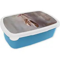 MuchoWow Broodtrommel Blauw - Lunchbox Balletschoenen - Satijn - Aardetinten - Brooddoos 18x12x6 cm - Brood lunch box - Broodtrommels voor kinderen en volwassenen
