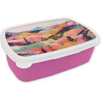 MuchoWow Broodtrommel Roze - Lunchbox Golvende heuvels - Abstracte planten - Dromerig - Brooddoos 18x12x6 cm - Brood lunch box - Broodtrommels voor kinderen en volwassenen