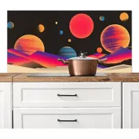 KitchenYeah Spatscherm keuken 120x60 cm - Kookplaat achterwand Hemel - Planeten - Felgekleurd - Muurbeschermer - Spatwand fornuis - Hoogwaardig aluminium