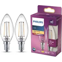 Philips Filamentkaarslamp LED 25W E14 – Helder – 2700K – 2 Stuks