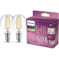 Philips LED Filamentkogellamp P45 E14 – Helder 40W Vervanger – Set van 2