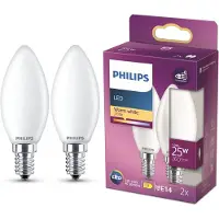 Philips Filamentkaarslamp LED 25W B35 E14 – Mat – 260 Lumen – 2700K – 2 Stuks