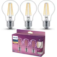 Philips LED lamp E27 | Peer A60 | Filament | Helder | 2700K | 5.9W (60W) | 3 stuks