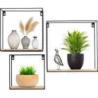 Happy Goods® Wandrek Industrieel - Set van 3 - Vierkant Wandrek - Zwart - Wandrekken