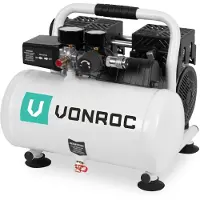 Vonroc PRO Stille Compressor - Olievrij - 750W - 1PK - 128 l/min. – 6 Liter – 8 Bar – 57,5dB(A) – Silent – Low noise - Wit
