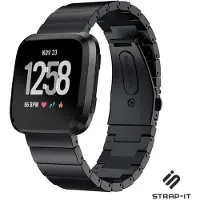 Strap-it Stalen Smartwatch bandje - Geschikt voor Fitbit Versa 2 luxe metalen bandje - zwart - Horlogeband / Polsband / Armband
