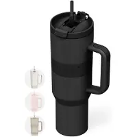 Onyx Drinkfles met Rietje 1 Liter - Waterfles voor Kinderen & Volwassenen - Thermosbeker RVS Travel Mug - Motiverende Drinkbus - Drinkbeker voor School - Black