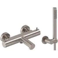 May Badthermostaat Combiset Incl. Verstelbare Wandsteun, Doucheslang 125 cm & Staaf Handdouche Geborsteld Nickel PVD