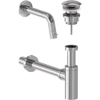 May Fonteinkraan Combiset Stilo Wandmodel Fonteinkraan, Designplug Always Open & Designsifon Chroom