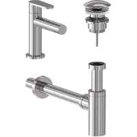 May Forma Combiset: Fonteinkraan Model S - Niet-afsluitbare Plug - Designsifon - Chroom - Messing - Kranen, Fonteinkranen, Opbouw Fonteinkranen