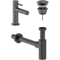 May Fonteinkraan Combiset Stilo S Model Fonteinkraan, Designplug Always Open & Designsifon Geborsteld Carbon Black PVD