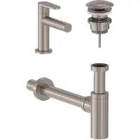 May Fonteinkraan Combiset Forma S Model Fonteinkraan, Designplug Always Open & Designsifon Geborsteld Nickel PVD