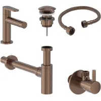 May Fonteinkraan Combiset+ Forma S Model Fonteinkraan, Designplug Always Open, Designsifon & Hoekstopkraan Geborsteld Mat Koper PVD