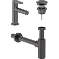 May Fonteinkraan Combiset Forma S Model Fonteinkraan, Designplug Always Open & Designsifon Geborsteld Carbon Black PVD