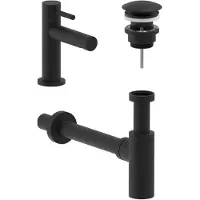 May Fonteinkraan Combiset Stilo S Model Fonteinkraan, Designplug Always Open & Designsifon Mat Zwart PED