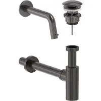 May Stilo Combiset: Inbouw Fonteinkraan - Niet-afsluitbare Designplug - Designsifon - Geborsteld Carbon Black PVD - Messing - Kranen, Fonteinkranen,