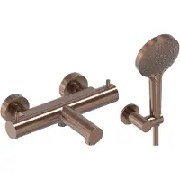 May Badthermostaat Combiset Incl. Verstelbare Wandsteun, Doucheslang 125 cm & 3-Standen Handdouche Geborsteld Mat Koper PVD
