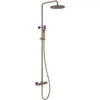 May Regendoucheset Opbouw met Thermostaat, Incl. 3-Standen Handdouche & Hoofddouche 25 cm Geborsteld Mat Koper PVD