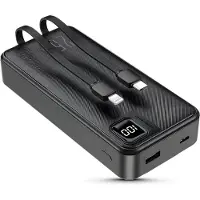 ZENTAVO Powerbank 20.000 mAh – 22.5W Snelladen – 2 geïntegreerde kabels (USB‑C & Lightning) – LED – Zwart