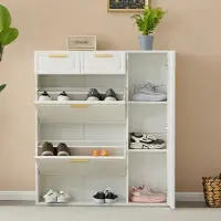 Merax Moderne schoenenkast met verstelbare legplanken - gouden handgrepen - lades - opklapbare schoenenkast en deur - wit - 95x24x107cm