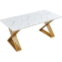 En.casa Eettafel 'Hujaari' voor 6 personen, 180 x 80 x 75 cm, met marmerlook, wit/goud