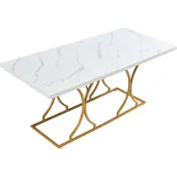 En.casa Eettafel 'Figa' voor 6 personen, 180 x 80 x 75 cm, marmerlook, wit/goud