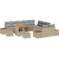vidaXL Tuinbank Set 13 st 12-Aantal zitplaatsen Beige Poly rattan