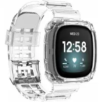Strap-it TPU Smartwatch bandje - Geschikt voor Fitbit Versa 3 crystal bandje met frame - transparant - Horlogeband / Polsband / Armband