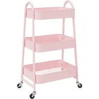 vidaXL Opbergtrolley 3-laags roze 42x41,5x77 cm staal