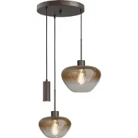 Masterlight 3 Lichts Hanglamp Genua Bruin Met 1x Goud Glas Ø 24cm 1x Ø 29cm En 1 Pendel