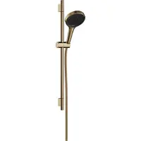 Hansgrohe rainfinity doucheset 130 3jet met glijstang s puro 65 cm, push-schuifstuk en designflex textiel doucheslang 160 cm, polished gold optic