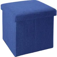 Intirilife opvouwbare kruk 38x38x38 cm in zee blauw - zitkubus met opbergruimte en deksel van stof in linnenlook - zitku