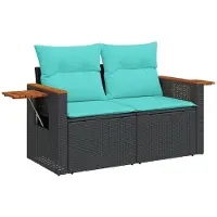 vidaXL Tuinbank met kussens 2-zits poly rattan zwart