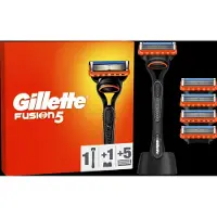 Gillette Fusion5 scheermes, 1 stuk, vervangende scheerkoppen, 5 stuks & gratis standaard, 1 set