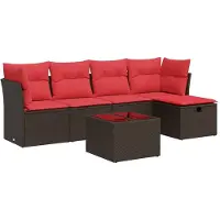 vidaXL 6-delige Loungeset met kussens poly rattan bruin