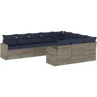 vidaXL 10-delige Loungeset met kussens poly rattan grijs