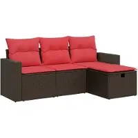 vidaXL 4-delige Loungeset met kussens poly rattan bruin
